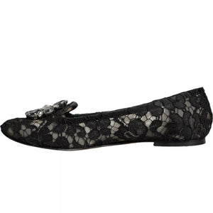 Black Lace Crystal Ballet Flats Loafer Shoes