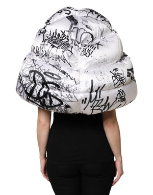 White Polyester Printed Hood Quilted Hat