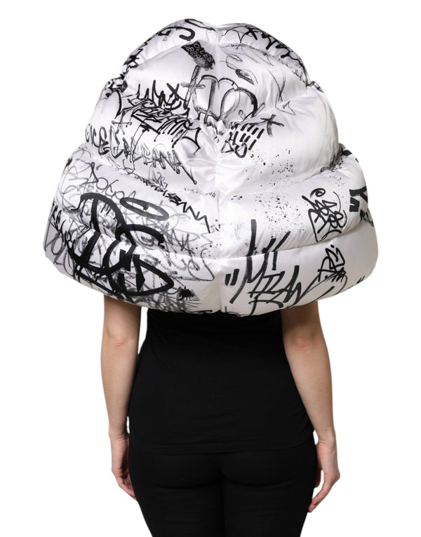 White Polyester Printed Hood Quilted Hat