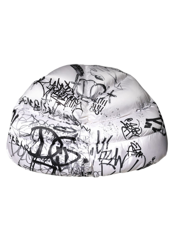 White Polyester Printed Hood Quilted Hat