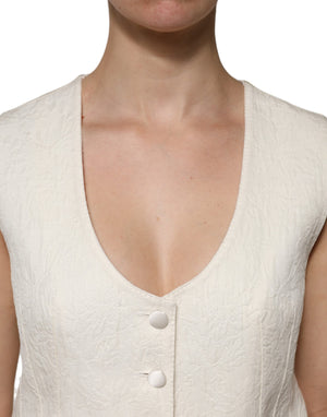 Ivory Cotton Button Down Sleeveless Vest Top