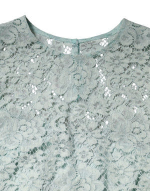 Mint Green Floral Lace Cotton Blouse Top
