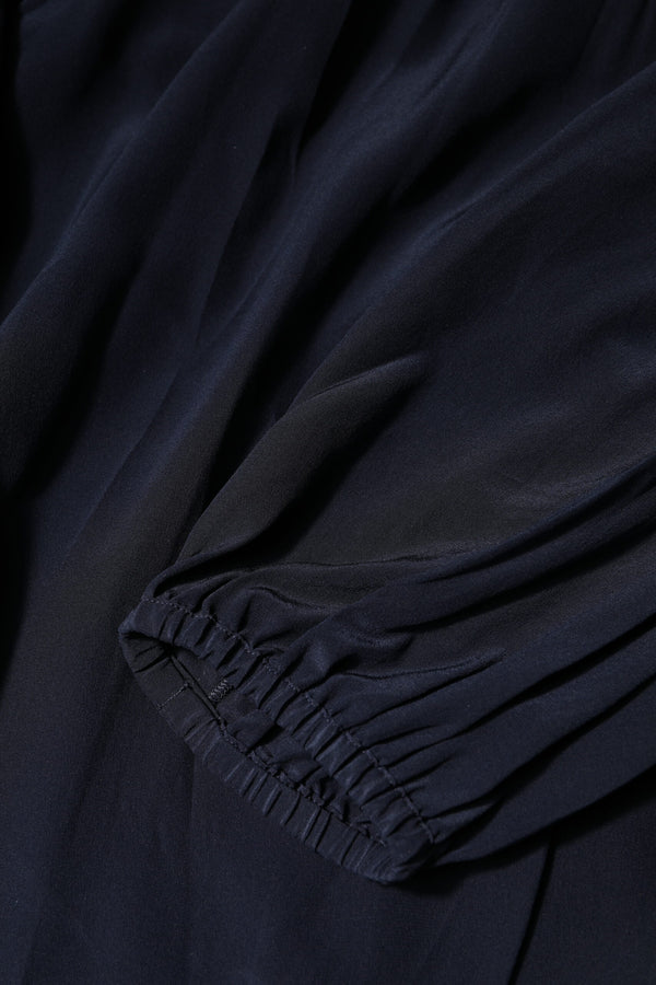 Blue Silk Mock Neck Long Sleeves Blouse Top