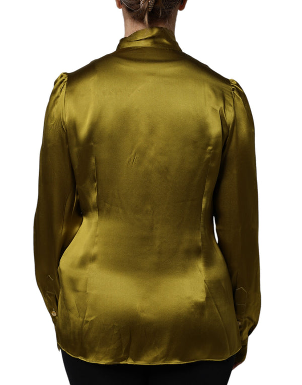 Green Ascot Collar Long Sleeves Blouse Top