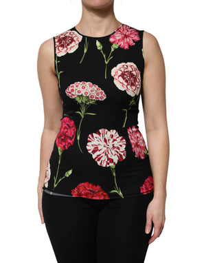 Black Floral Print Sleeveless Tank Blouse Top