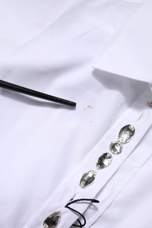 White Rhinestone Embellish Long Sleeves Top