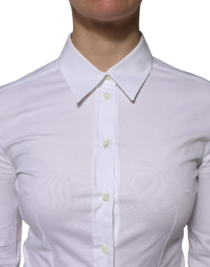 White Cotton Collared Long Sleeves Blouse Top