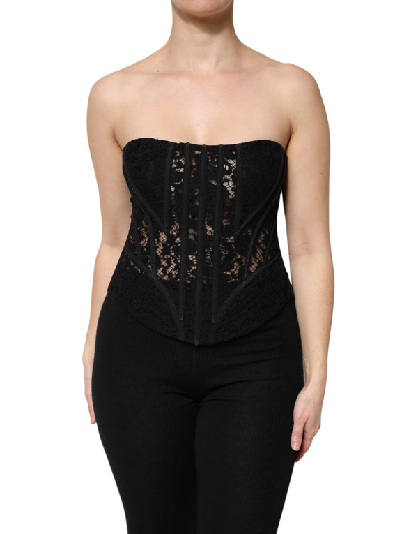 Black Cotton Floral Lace Corset Bustier Top
