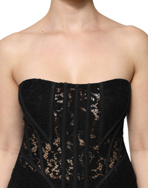 Black Cotton Floral Lace Corset Bustier Top