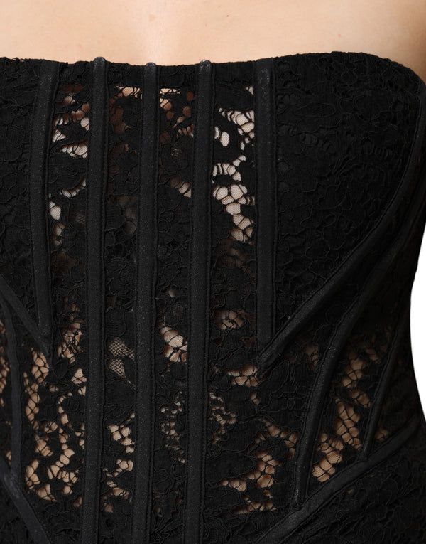 Black Cotton Floral Lace Corset Bustier Top