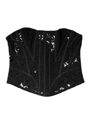 Black Cotton Floral Lace Corset Bustier Top