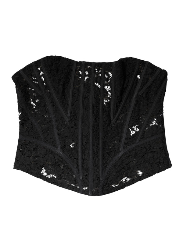 Black Cotton Floral Lace Corset Bustier Top