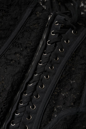 Black Cotton Floral Lace Corset Bustier Top