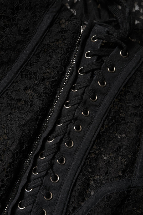 Black Cotton Floral Lace Corset Bustier Top