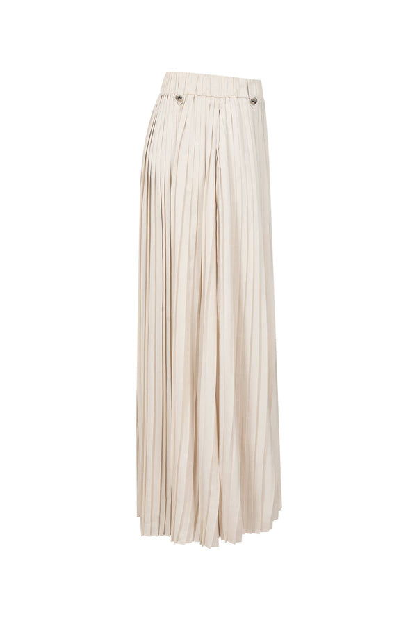 Pleated Wide Leg Pants With Knit Waist Band
