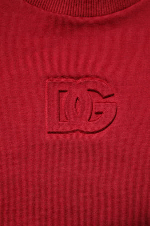 Red Embossed Logo Cotton Crew Neck Sweater