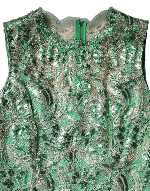 Green Cotton Floral Lace Sheath Midi Dress