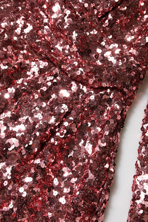 Pink Sequin Statement Nylon Midi V-Neck Dress