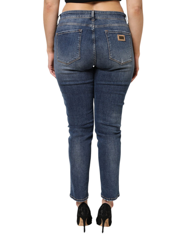 Blue Washed Cotton Low Waist Denim Jeans