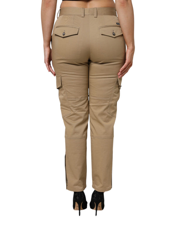 Brown Cotton Cargo Tapered Pants