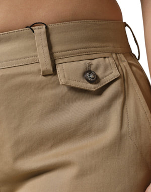 Brown Cotton Cargo Tapered Pants