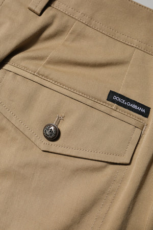 Brown Cotton Cargo Tapered Pants