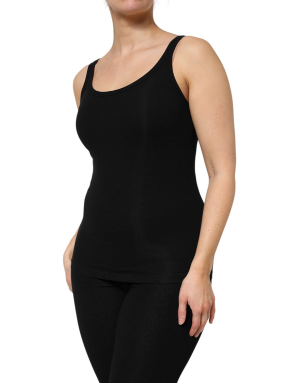 Black Cotton Stretch Sleeveless Women Tank Top