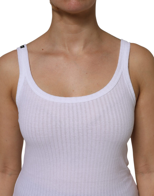 White Cotton Round Neck Sleeveless Tank Top