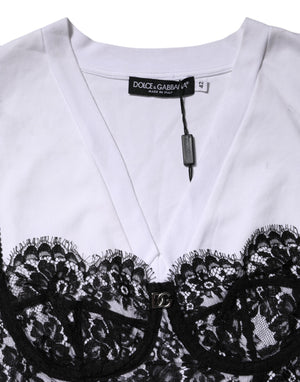 White Lace Cotton V-Neck Short Sleeves Top