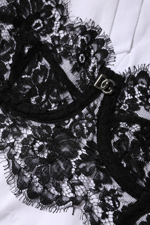 White Lace Cotton V-Neck Short Sleeves Top