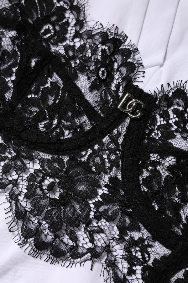 White Lace Cotton V-Neck Short Sleeves Top