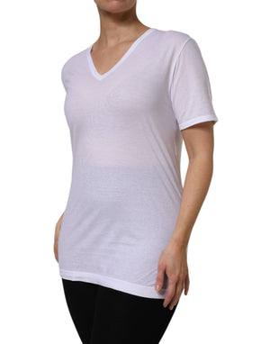 White Cotton Short Sleeves V-Neck Top T-shirt