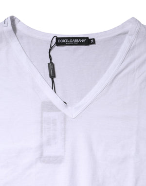 White Cotton Short Sleeves V-Neck Top T-shirt