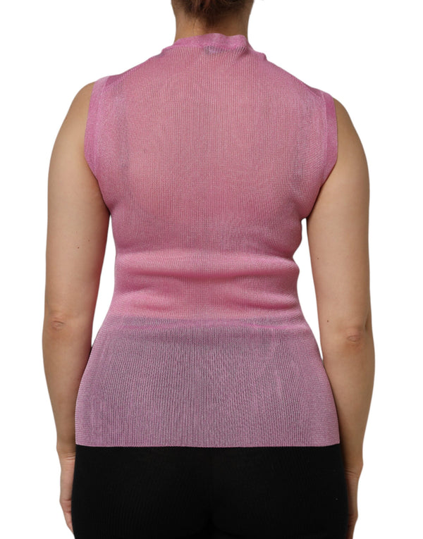 Pink Polyester Sleeveless Round Neck Tank Top