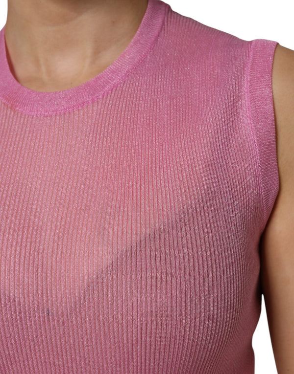 Pink Polyester Sleeveless Round Neck Tank Top