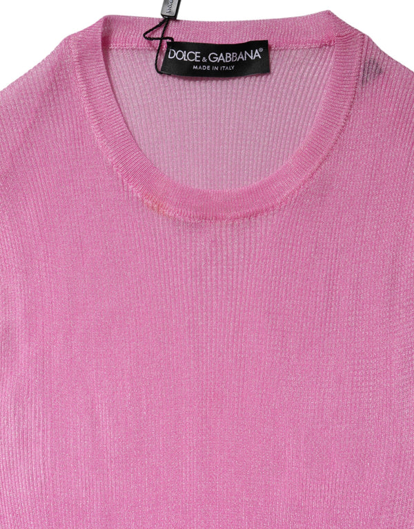 Pink Polyester Sleeveless Round Neck Tank Top