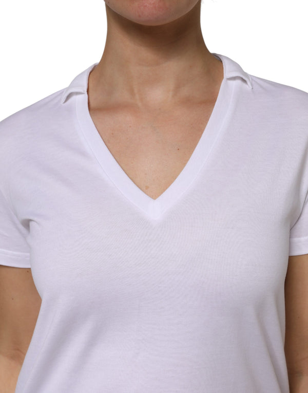 White Cotton Short Sleeve V-Neck Top T-shirt