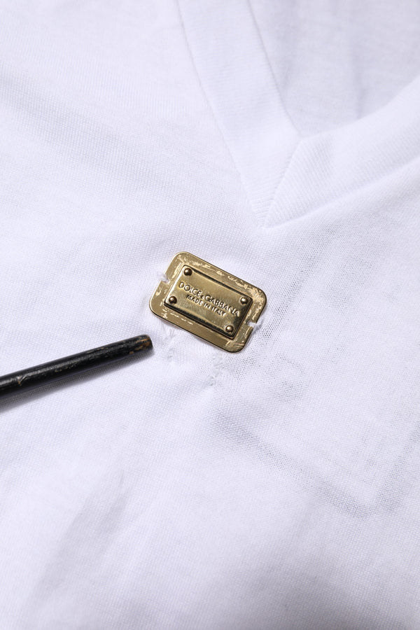 White Cotton Short Sleeve V-Neck Top T-shirt