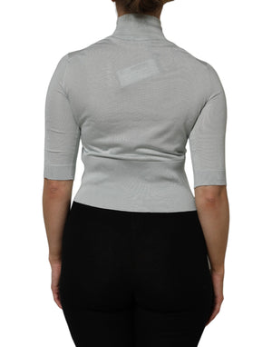 Light Green Silk Turtleneck 3/4 Sleeves Top