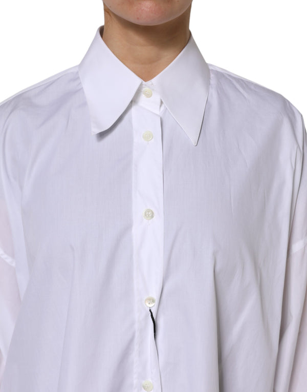 White Cotton Collared Shirt Long Sleeve Top