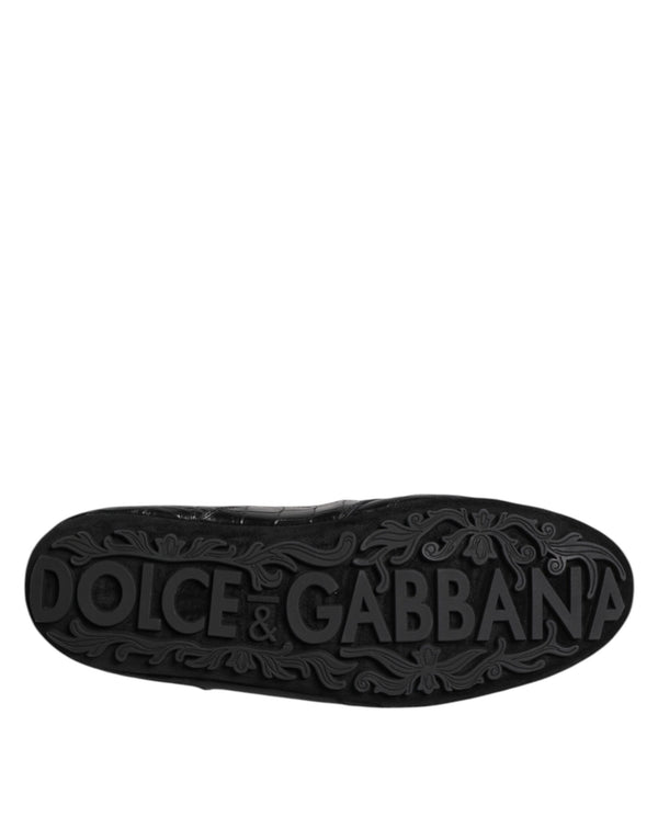 Black Exotic Leather Low Top Sneakers Shoes