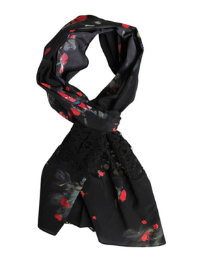 Black Floral Print Neck Warmer Wrap Scarf