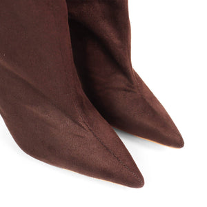 KRYSIA-1 POINTY TOE SCULPT KNEE HIGH BOOTS W/ STILETTO CHOCOLATE