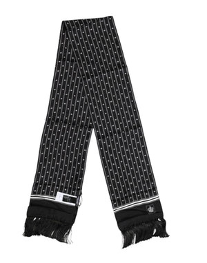 Black Silk Printed Fringes Men Foulard Scarf