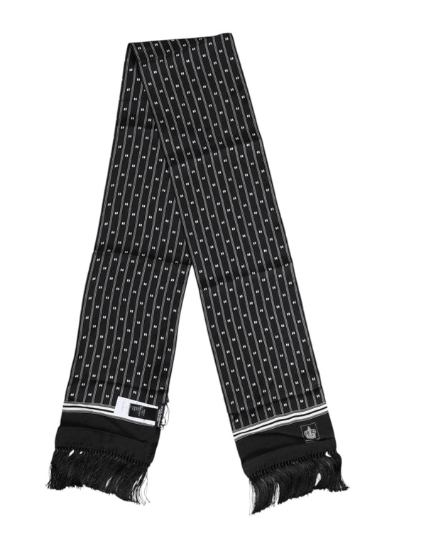 Black Silk Printed Fringes Men Foulard Scarf