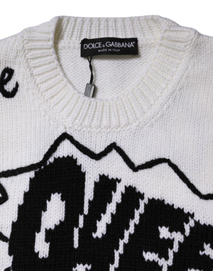 White Wool Knit Crew Neck Pullover Sweater