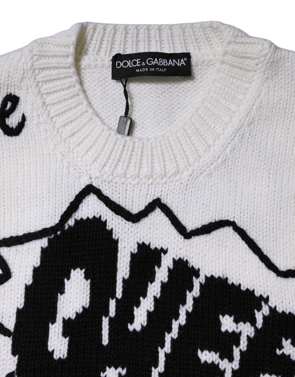 White Wool Knit Crew Neck Pullover Sweater