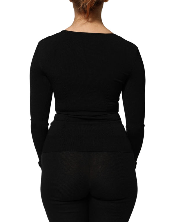 Black Square Neck Long Sleeves Pullover Top