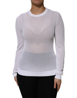 White Round Neck Long Sleeves Pullover Top
