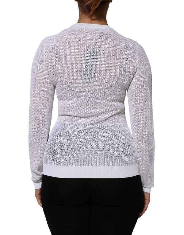 White Round Neck Long Sleeves Pullover Top